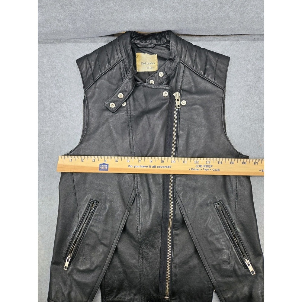 Red Leatherette Black Motorcycle Moto Biker Zip Up Vest size 8 - Picture 9 of 10
